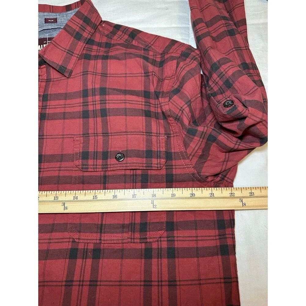 Alesbury Men's Red‎ Black Plaid Button Up Long Sleeve Slim Shirt SIZE LARGE SLIM
